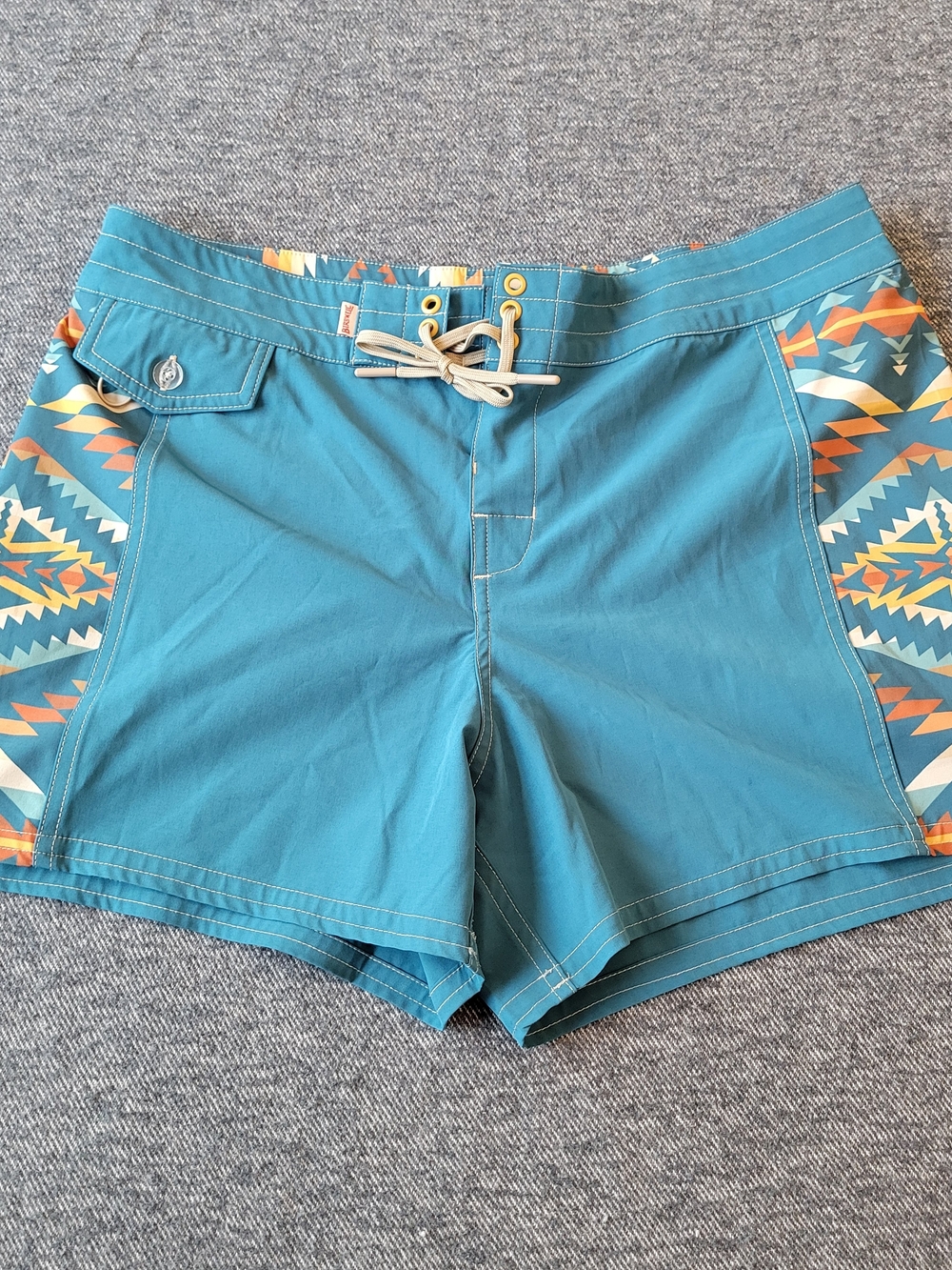 Birdwell x Pendleton Beach Britches Womens 8 Blue Swim Trunks Aztec Southwestern